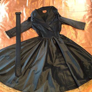 Pinup Couture Birdie Blue Sharkskin Dress with unique trim